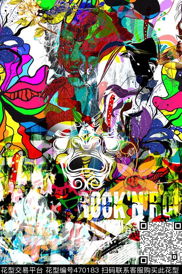 抽象卡通男装数码印花华亿平台下载（图片编号: 470183） - 瓦栏（Walan）