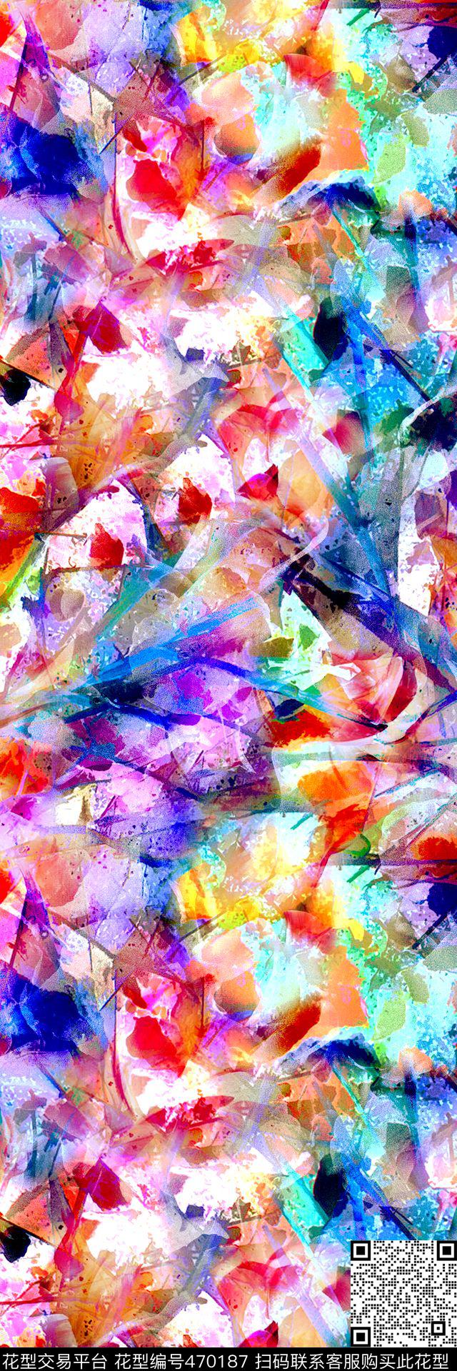 抽象花卉丝巾数码印花华亿平台下载（图片编号: 470187） - 瓦栏（Walan）