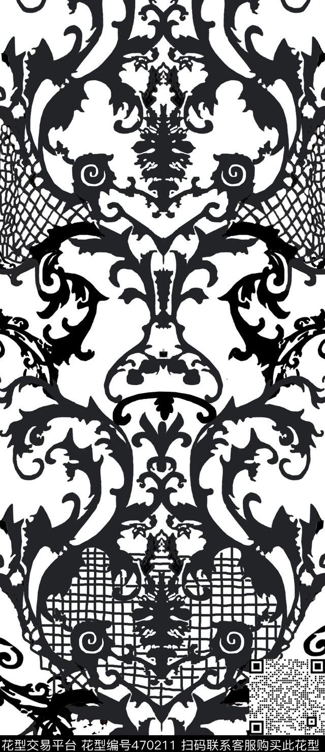 欧式网格黑白传统印花华亿平台下载（图片编号: 470211） - 瓦栏（Walan）