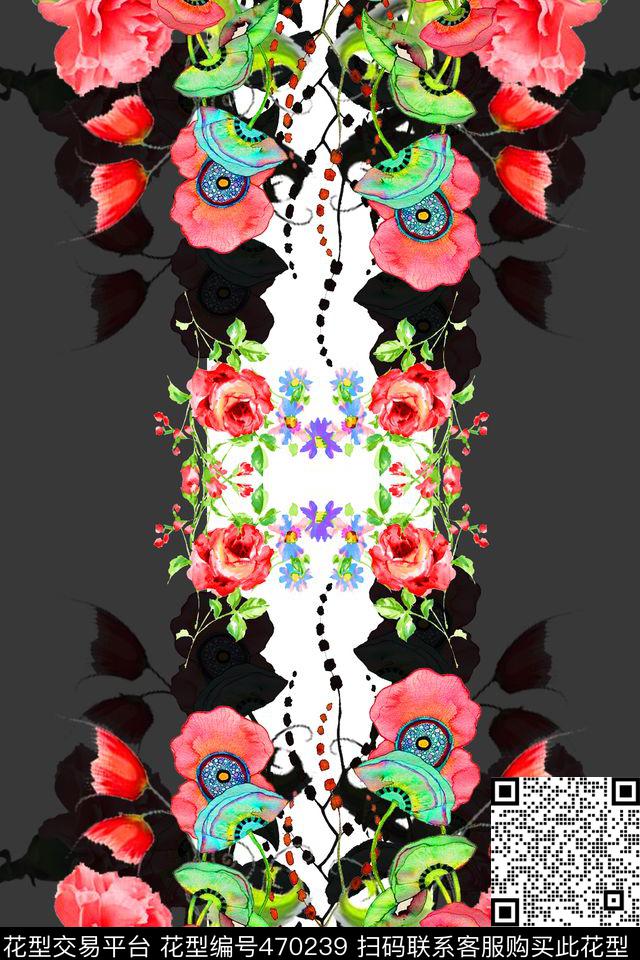 创意服装面料花卉拼接数码印花华亿平台下载（图片编号: 470239） - 瓦栏（Walan）