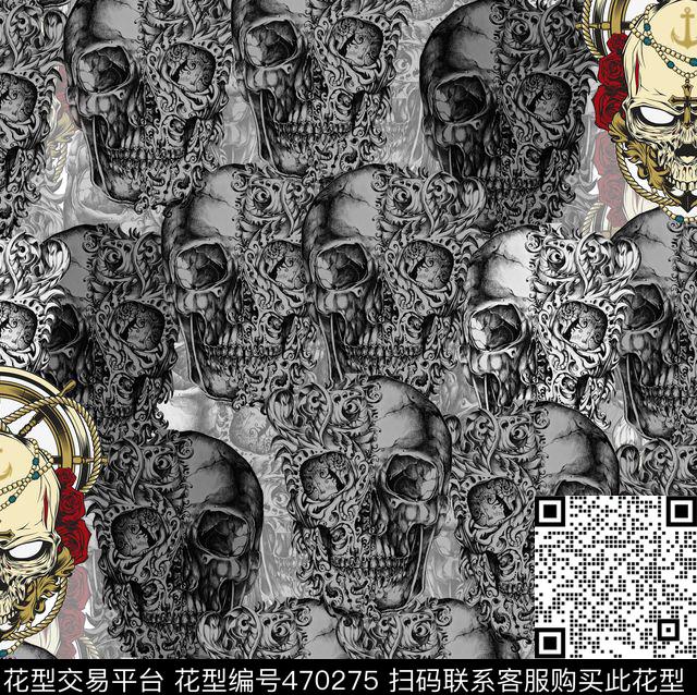 复古骷颅头男装华亿平台传统印花华亿平台下载（图片编号: 470275） - 瓦栏（Walan）