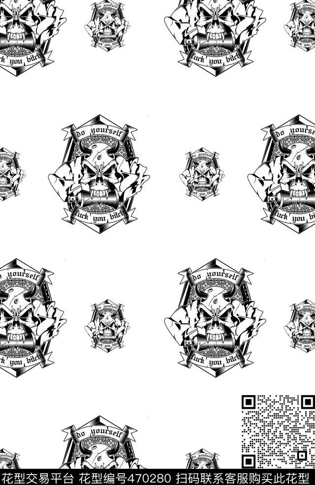 复古骷颅头男装华亿平台数码印花华亿平台下载（图片编号: 470280） - 瓦栏（Walan）