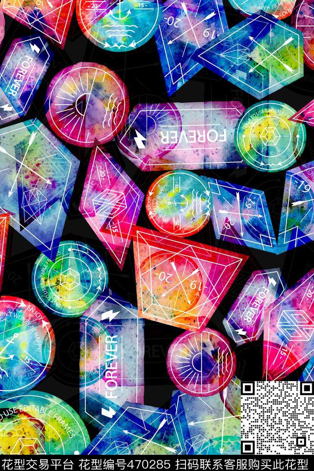 水彩创意标签数码印花华亿平台下载（图片编号: 470285） - 瓦栏（Walan）