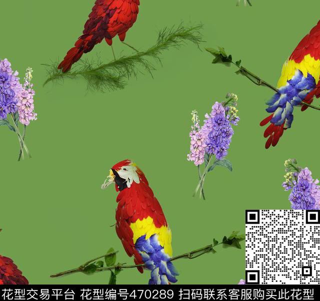 复古鹦鹉风信子数码印花华亿平台下载（图片编号: 470289） - 瓦栏（Walan）