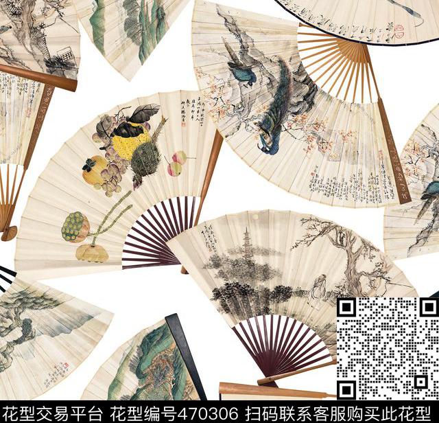 传统扇复古扇子古典文化数码印花华亿平台下载（图片编号: 470306） - 瓦栏（Walan）