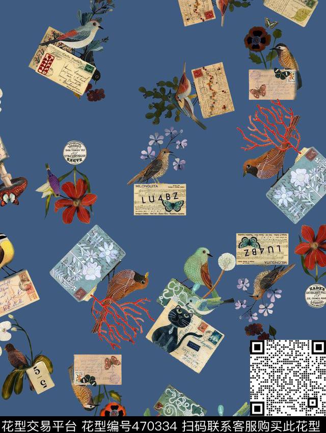 动物复古花卉数码印花华亿平台下载（图片编号: 470334） - 瓦栏（Walan）