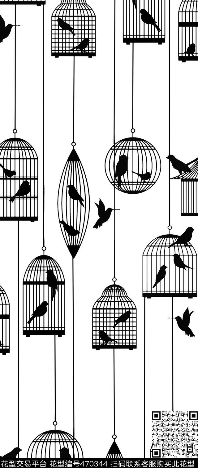 复古几何鸟传统印花华亿平台下载（图片编号: 470344） - 瓦栏（Walan）