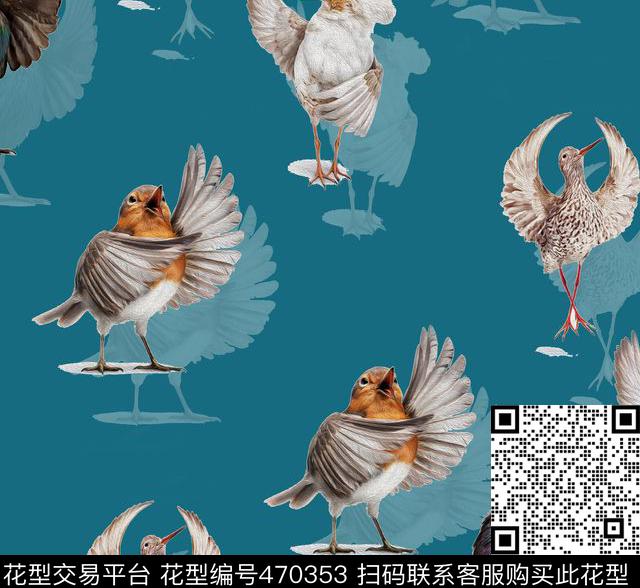 时尚小鸟仙鹤数码印花华亿平台下载（图片编号: 470353） - 瓦栏（Walan）