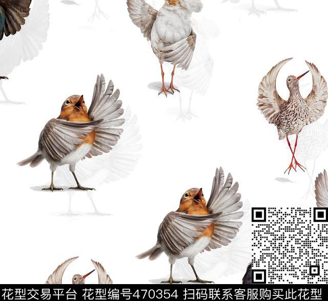 时尚小鸟仙鹤数码印花华亿平台下载（图片编号: 470354） - 瓦栏（Walan）