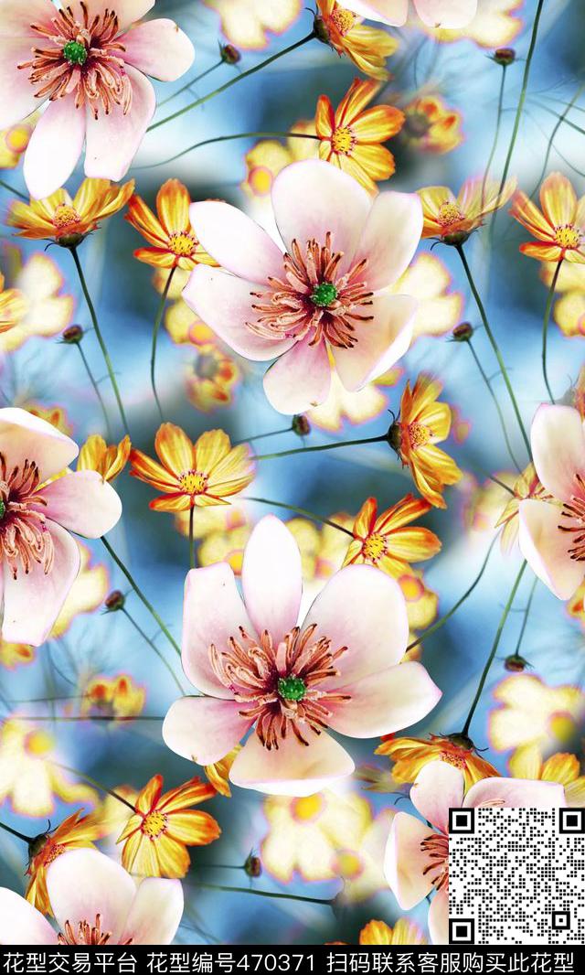 时尚大气花数码印花华亿平台下载（图片编号: 470371） - 瓦栏（Walan）