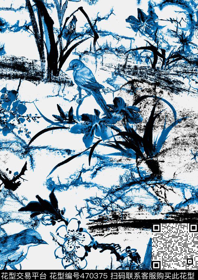 中国风水墨花卉数码印花华亿平台下载（图片编号: 470375） - 瓦栏（Walan）