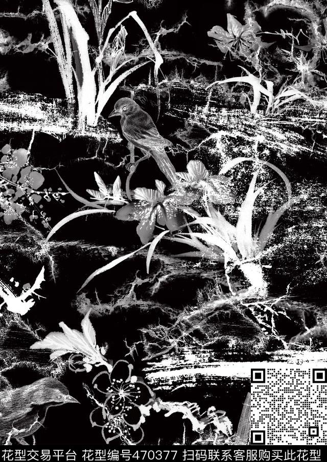 中国风水墨花卉数码印花华亿平台下载（图片编号: 470377） - 瓦栏（Walan）