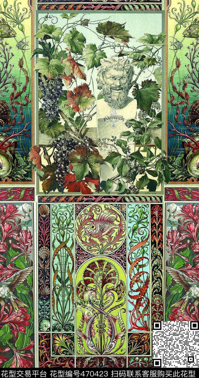 欧式花纹雕像数码印花华亿平台下载（图片编号: 470423） - 瓦栏（Walan）