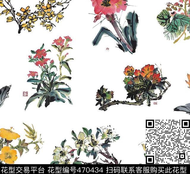 花朵花卉手绘花卉数码印花华亿平台下载（图片编号: 470434） - 瓦栏（Walan）