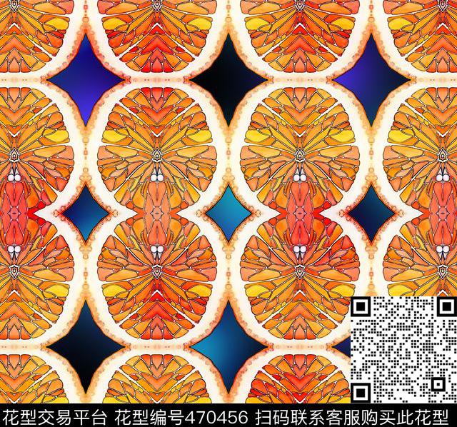 规律水果橘子传统印花华亿平台下载（图片编号: 470456） - 瓦栏（Walan）