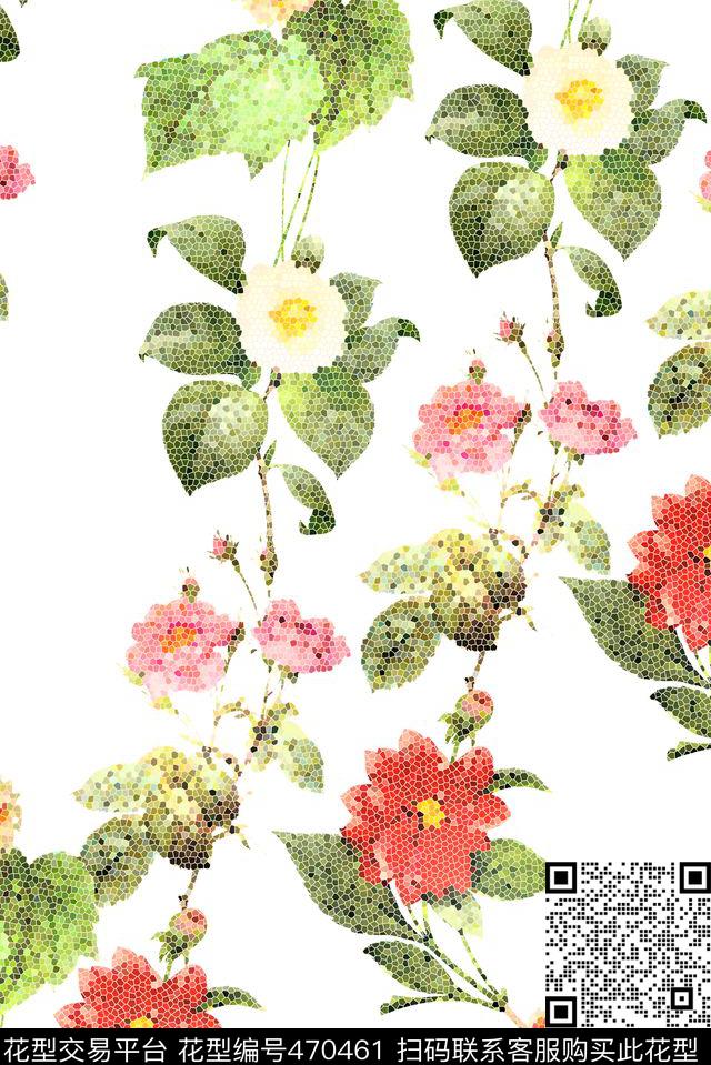 水晶玻璃格子手绘花卉创新手法数码印花华亿平台下载（图片编号: 470461） - 瓦栏（Walan）