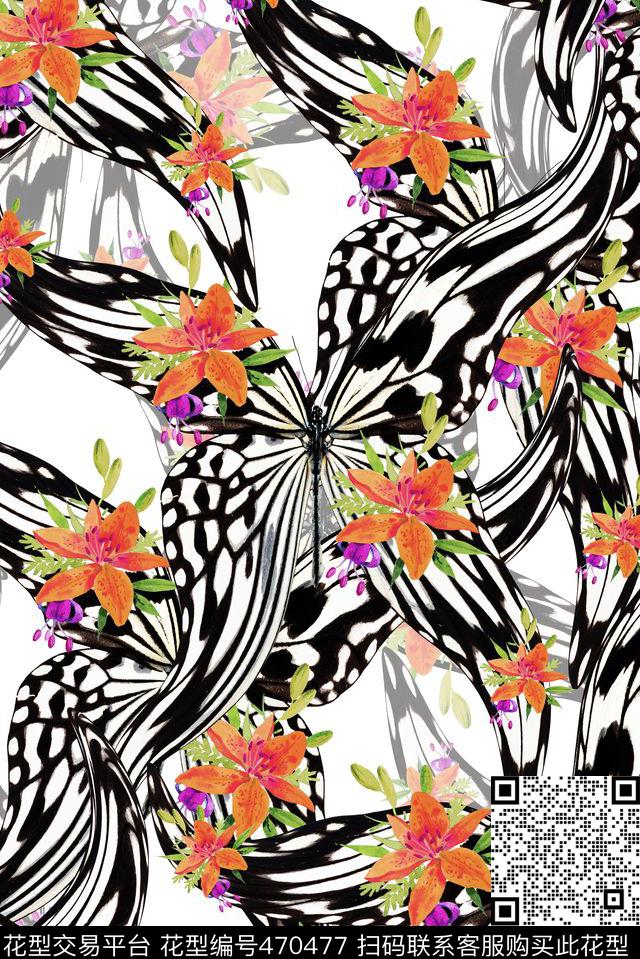 简单水墨蝴蝶水彩花卉数码印花华亿平台下载（图片编号: 470477） - 瓦栏（Walan）