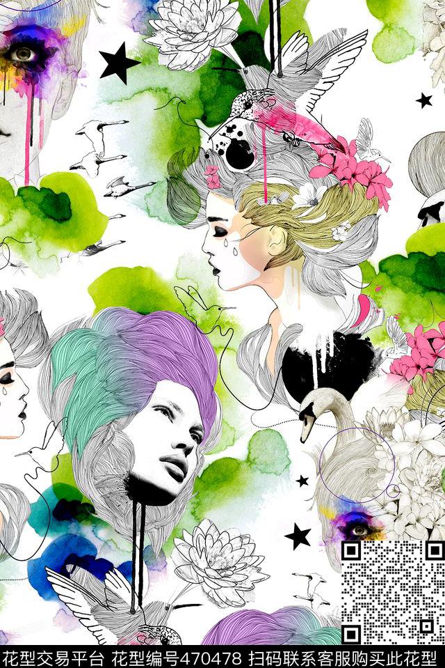 抽象水彩水墨数码印花华亿平台下载（图片编号: 470478） - 瓦栏（Walan）