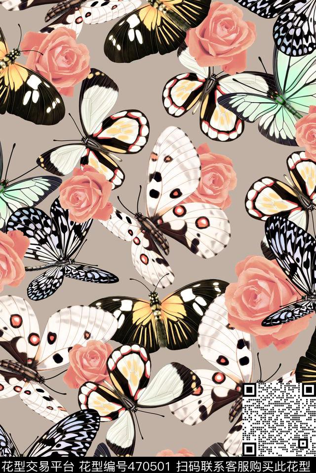 蝴蝶花朵数码印花华亿平台下载（图片编号: 470501） - 瓦栏（Walan）