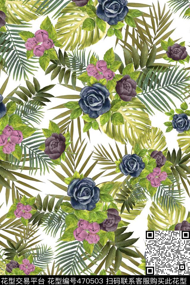 热带花卉花朵数码印花华亿平台下载（图片编号: 470503） - 瓦栏（Walan）