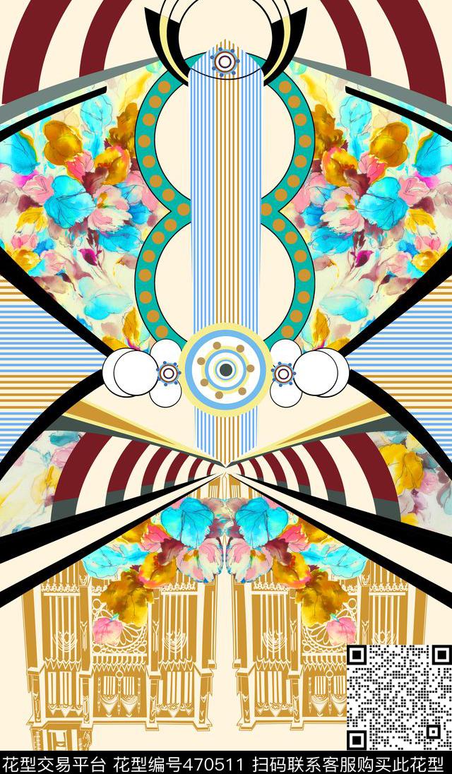 抽象手绘水彩定位花卉时尚几何女装定位数码印花华亿平台下载（图片编号: 470511） - 瓦栏（Walan）