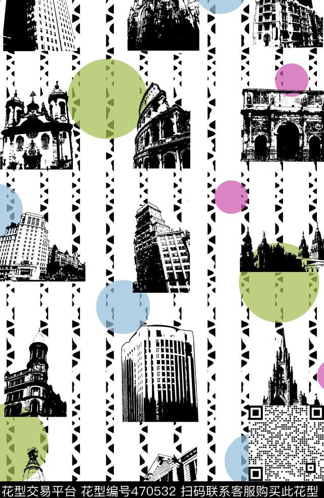 欧洲建筑剪影传统印花华亿平台下载（图片编号: 470532） - 瓦栏（Walan）