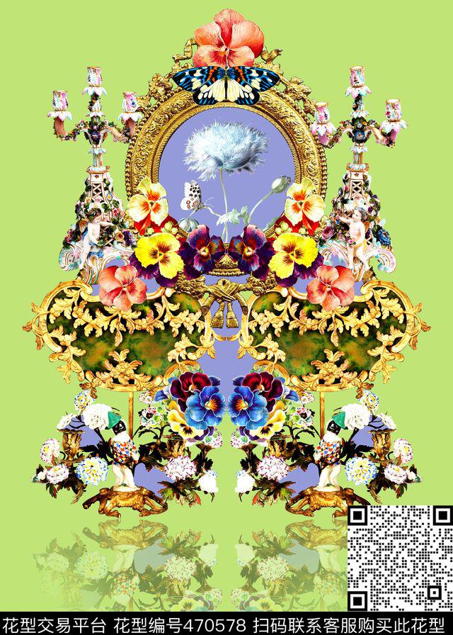 欧式金属相框花卉数码印花华亿平台下载（图片编号: 470578） - 瓦栏（Walan）