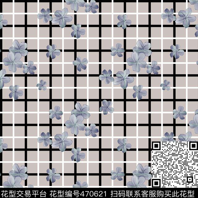 格子花瓣花卉数码印花华亿平台下载（图片编号: 470621） - 瓦栏（Walan）
