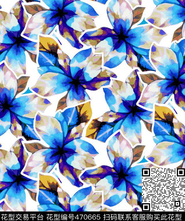 抽象花朵简洁数码印花华亿平台下载（图片编号: 470665） - 瓦栏（Walan）