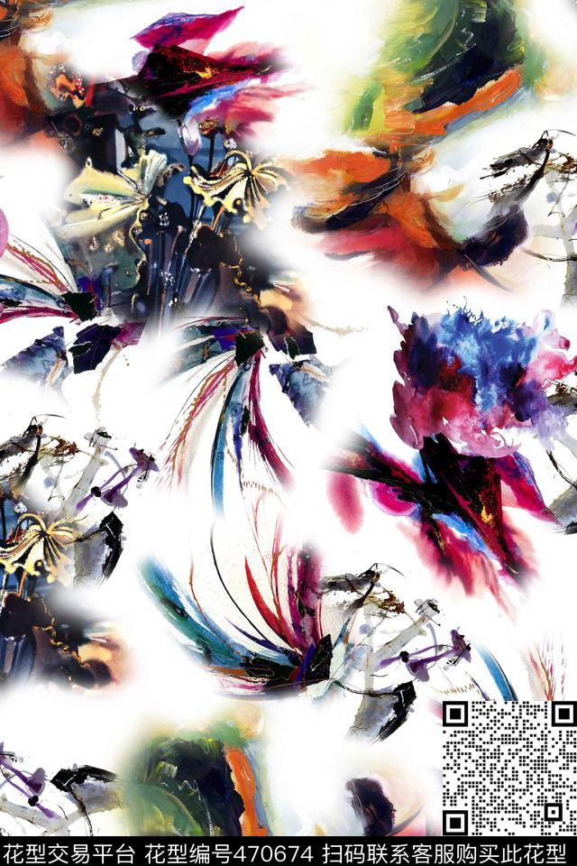 抽象水彩油画数码印花华亿平台下载（图片编号: 470674） - 瓦栏（Walan）
