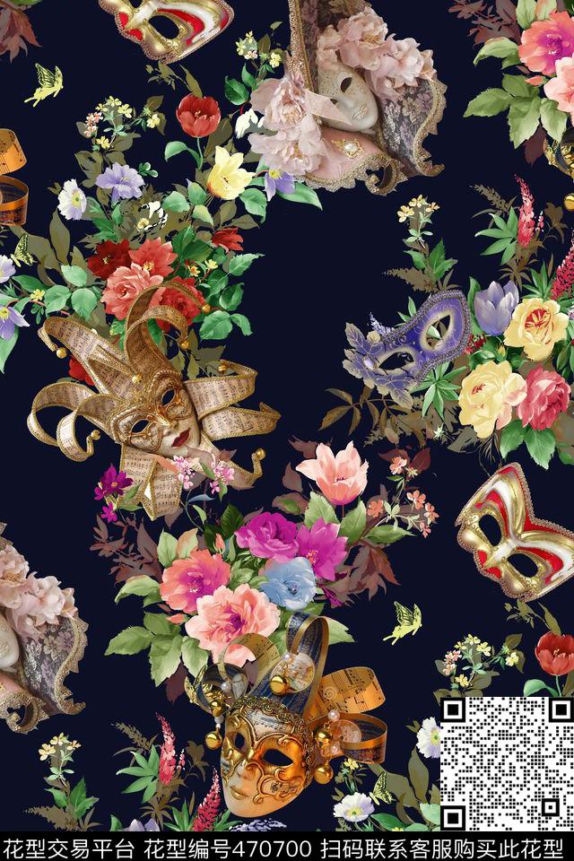 花卉面具欧式帽子数码印花华亿平台下载（图片编号: 470700） - 瓦栏（Walan）