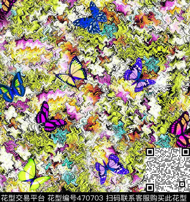 海洋底纹女装手绘蝴蝶数码印花华亿平台下载（图片编号: 470703） - 瓦栏（Walan）