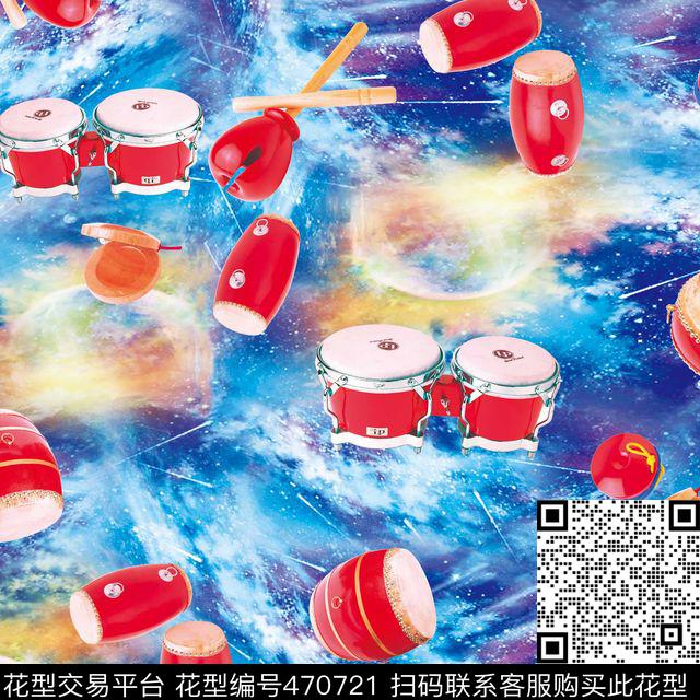 潮流大牌梦幻星空底纹乐器鼓手数码印花华亿平台下载（图片编号: 470721） - 瓦栏（Walan）