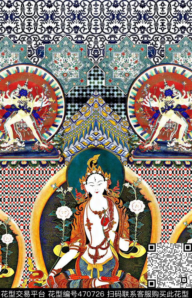 藏族创意佛像数码印花华亿平台下载（图片编号: 470726） - 瓦栏（Walan）