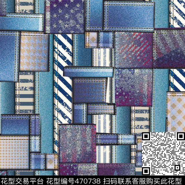潮流大牌牛仔纹理几何暗影数码印花华亿平台下载（图片编号: 470738） - 瓦栏（Walan）