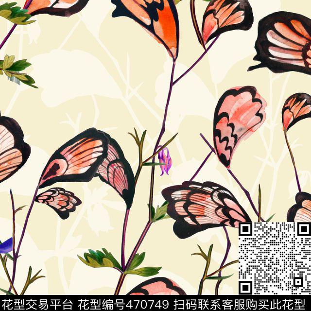 蝴蝶花瓣花卉女士服装数码印花华亿平台下载（图片编号: 470749） - 瓦栏（Walan）