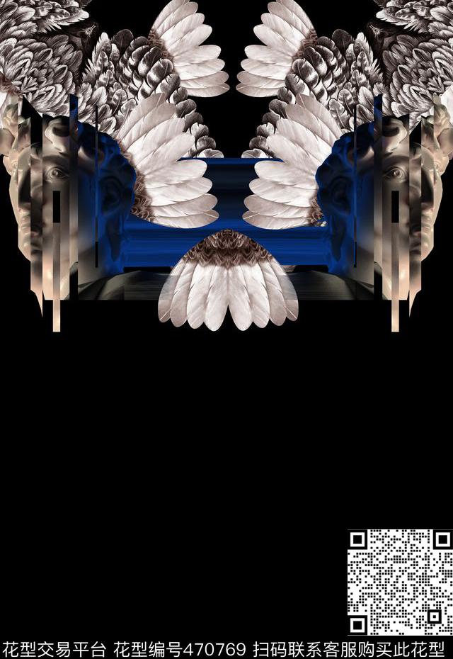 定位羽毛动物纹男装T恤卫衣衬衫数码印花华亿平台下载（图片编号: 470769） - 瓦栏（Walan）