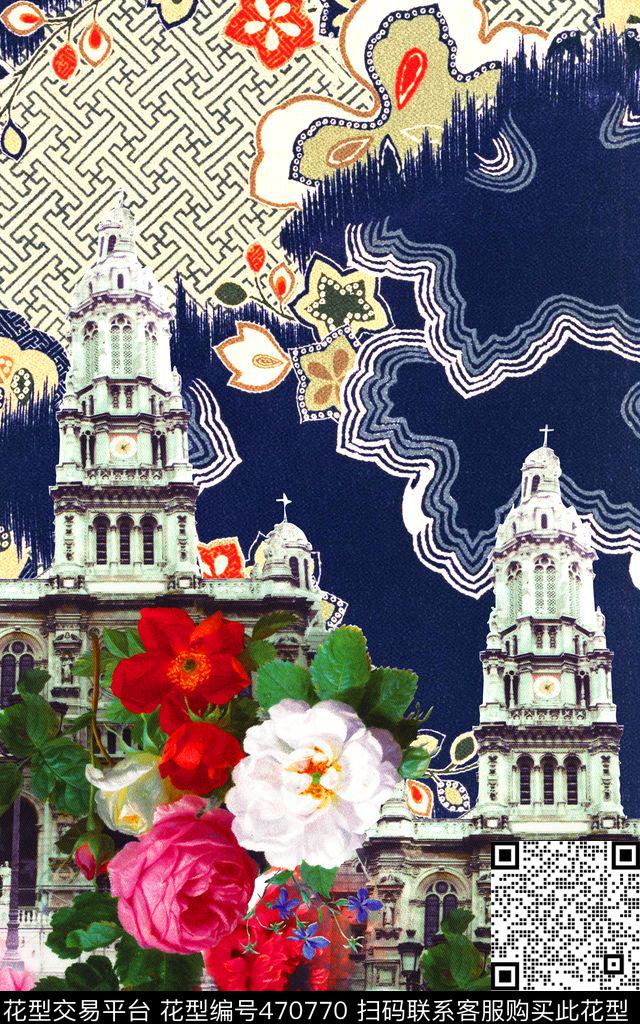 MAX-定位欧美民族风流行时尚欧式建筑印花撞民族风数码印花华亿平台下载（图片编号: 470770） - 瓦栏（Walan）