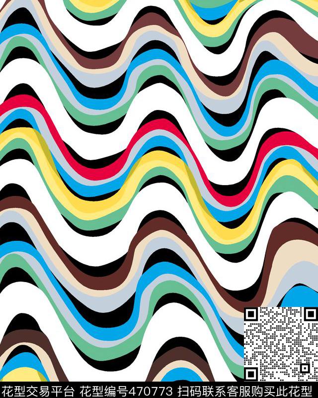 波浪花彩色条子彩条数码印花华亿平台下载（图片编号: 470773） - 瓦栏（Walan）