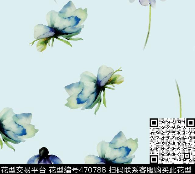 花朵花卉水彩花数码印花华亿平台下载（图片编号: 470788） - 瓦栏（Walan）