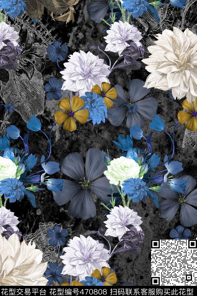神秘黑暗花卉数码印花华亿平台下载（图片编号: 470808） - 瓦栏（Walan）