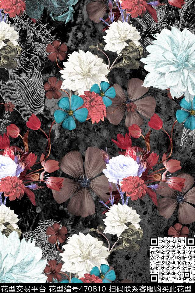 神秘黑暗花卉数码印花华亿平台下载（图片编号: 470810） - 瓦栏（Walan）