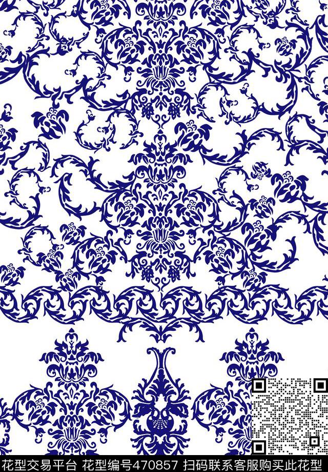 巴洛克元素缠枝宫廷纹传统印花华亿平台下载（图片编号: 470857） - 瓦栏（Walan）