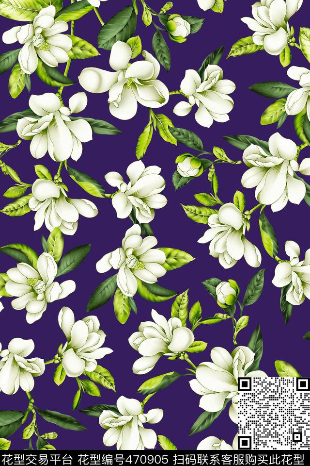 连衣裙清新花卉深色底传统印花华亿平台下载（图片编号: 470905） - 瓦栏（Walan）