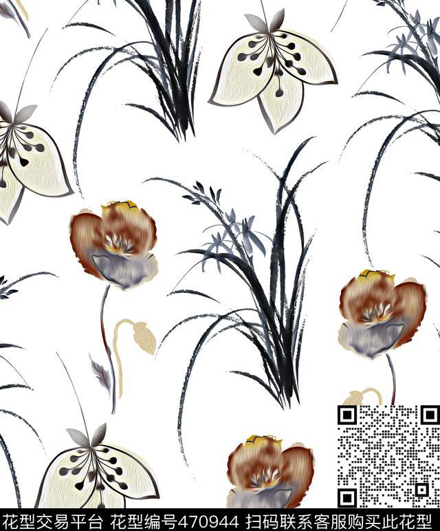 花水彩素雅数码印花华亿平台下载（图片编号: 470944） - 瓦栏（Walan）
