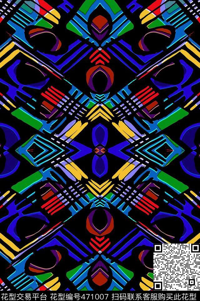 老年花几何抽象传统印花华亿平台下载（图片编号: 471007） - 瓦栏（Walan）