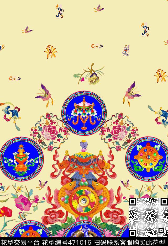 中国风民族刺绣古典花纹数码印花华亿平台下载（图片编号: 471016） - 瓦栏（Walan）