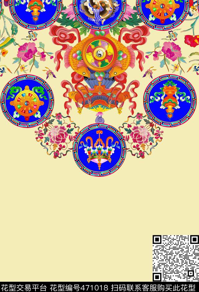 中国风民族刺绣古典花纹数码印花华亿平台下载（图片编号: 471018） - 瓦栏（Walan）