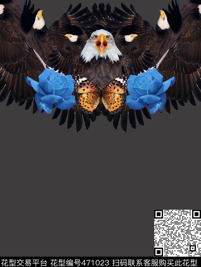 t恤华亿平台白头鹰复古数码印花华亿平台下载（图片编号: 471023） - 瓦栏（Walan）