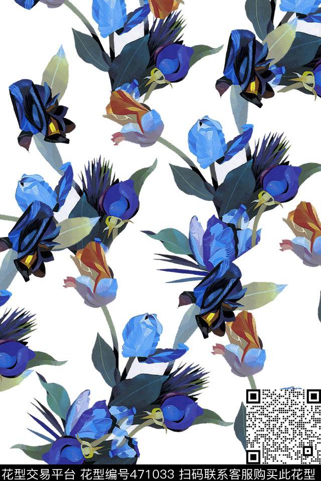 大方手绘花卉数码印花华亿平台下载（图片编号: 471033） - 瓦栏（Walan）